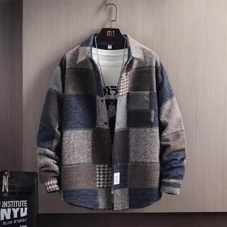 Kuraishi kazuki plaid splicing lapel woolen jacket for men spring and autumn high-end handsome casual trendy jacket for men brown xl