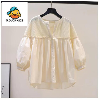 G.duck little yellow duck girls autumn style shirt western style children's clothing 2025 korean version new korean and chinese big children's casual top apricot puff sleeve shirt 150 cm