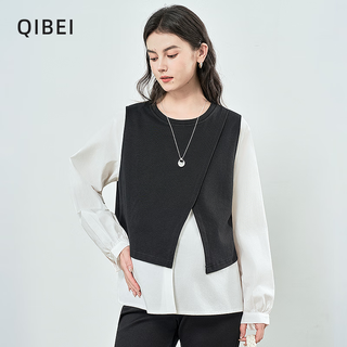Qibei maternity sweatshirt fall and winter outerwear 2025 new autumn belly covering shirt does not show pregnancy fashion loose fake two-piece top black xl