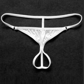 Sexy underwear can be inserted into gay men's hollow open t-pants men's low-waist transparent open t-pants men's 0 underwear sexy white s