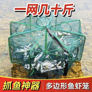 Ruoyu folding shrimp cage, polygonal round eel, loach, lobster, miscellaneous fish cage, flower basket, crab net, fishing net, nylon mesh, 6 holes, small size 20*50cm