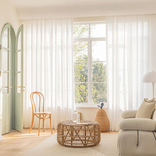 Shangbuqi shangbuqi curtain gauze transparent and opaque balcony bay window punch-free anti-snagging partition fantasy white gauze white use range 3.1-3.6 meters window screen height 2.0 meters double open spring rod