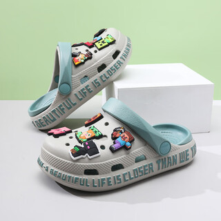 藏美时代我的世界儿童洞洞鞋男童拖鞋夏季新款防滑凉鞋宝宝凉拖男孩沙滩鞋 灰色[我的世界] 32 -33码