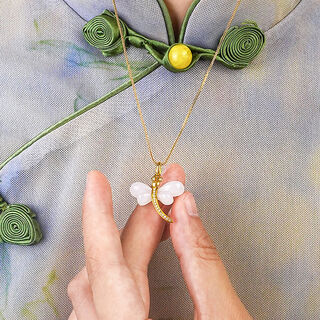 Yuansi 18k gold hetian jade mutton fat white jade dragonfly pendant gold inlaid jade white jade insect gold pendant