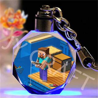 Minecraft movie crystal keychain customized birthday gift for best friend and classmate diy luminous pendant herobrine fishing