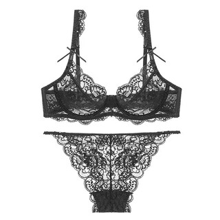 Victoria's style feminine lace breathable underwear small breast push up bra set women's bra black s 32b/70b matching size underwear x default inner