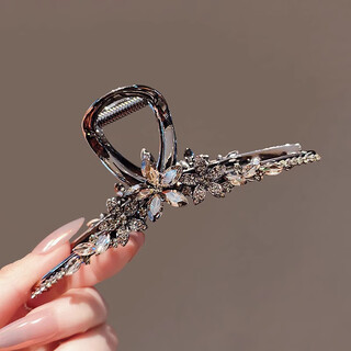 Red makeup flower gun black hair accessories hair clip women's high-end design sense large back head shark clip christmas gift f3406 light luxury rhinestone flower shark clip