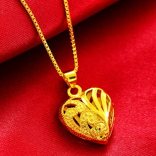 MHFDO老凤凰品质黄金色爱心气质北欧金项链爱心坠饰女桃心人造锡 1链长 品质