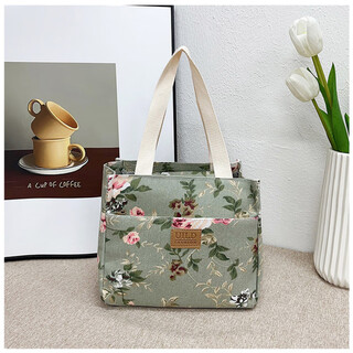 (0.01) canvas new portable lunch bag large capacity work lunch box bag cute cartoon print thickened aluminum style three