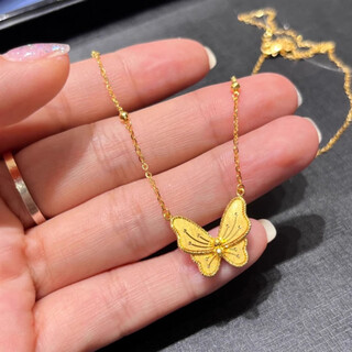 Rsrddy old phoenix gold store model gold necklace 999 flower moon good day dream butterfly set chain for girlfriend 18k gold 0.01g lao fengxiang same style flower moon good day necklace