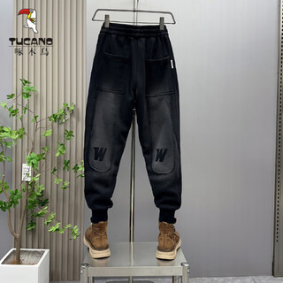 Woodpecker (tucano) trendy brand jacquard letter legged sports men's pants men's autumn new splicing small-footed harem pants casual nine-point guard black s