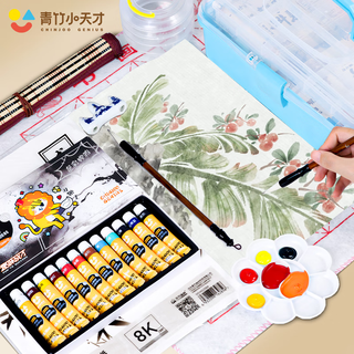 Green bamboo painting materials chinese painting pigments box 12 colors 12ml ink painting landscape painting beginner set student art academy professional art painting chinese painting set 12 colors 5ml chinese painting pigments 1 small white cloud brush
