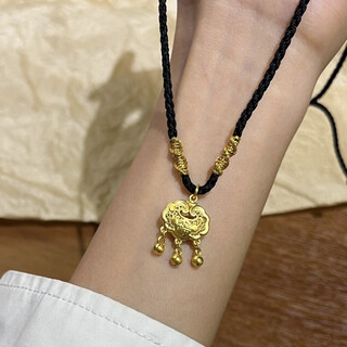 Yibiy gold pendant 999 pure gold peace bell blessing lock necklace for women to send to girlfriend and wife chinese valentine's day gift pure gold blessing lock bell necklace