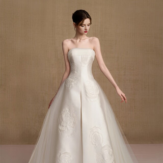 Mosomane <hui wu> french tube top satin light wedding dress 2025 new bridal temperament going out veil petite spring picture color strap style m (bust 88 waist 68 hips 92)