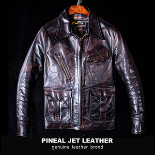 Pjl men's new retro tea core horsehide classic 1920 newsboy leather jacket jacket leather brown tea core color m (130jin jin is equal to less than 0.5 kg)