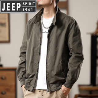 Jeep spirit jacket men's 2025 autumn and winter american retro velvet workwear handsome stand-up collar casual trendy brand pilot jacket military green model regular xl suitable for weight 135-150jin jin equals 0.5 kg