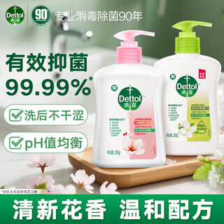Dettol healthy antibacterial hand sanitizer, moisturizing and protecting, children and adults family hand wash, antibacterial cleaning, universal special pack, multiple scents, moisturizing 250g + green tea 250g