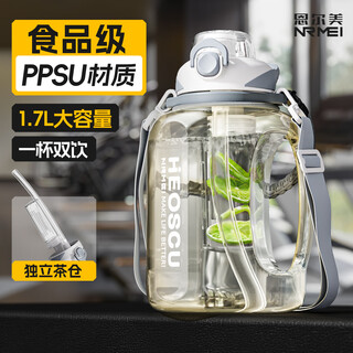 Enermei adult ppsu sports water cup large capacity high temperature resistant student cup men and women cup summer ton bucket cup ppsu 1700ml/burning white