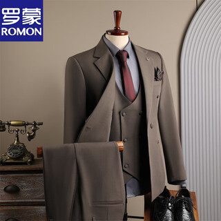 Luo meng men's suit korean style formal brown casual business groom wedding groomsmen suit wedding suit men's brown (suit+vest+trousers)) m 48 (100-112jin jin is equal to 0.5 kg)
