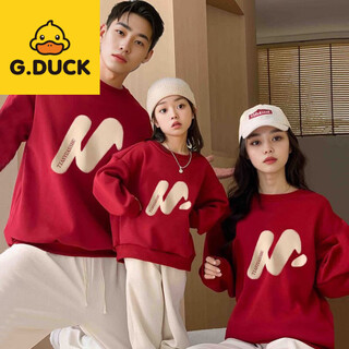 G.duck little yellow duck new internet celebrity parent-child outfit three-mouth red sweatshirt spring, autumn and winter western-style mother-child mother-daughter new year red without velvet 100