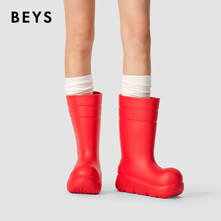 Beys star same style women's shoes outdoor sports casual shoes rain boots waterproof high boots thick sole increased high boots for women red 35