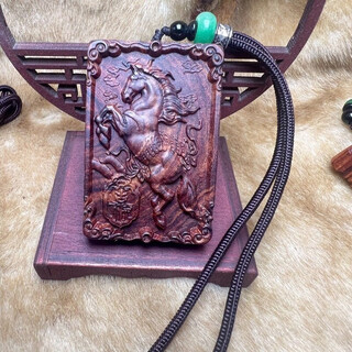 Hainan huanghuali twelve patron saint pendant huanghuali necklace purple avocado double-sided wood carving relief zodiac carving horse genus mahasthamaprapta bodhisattva