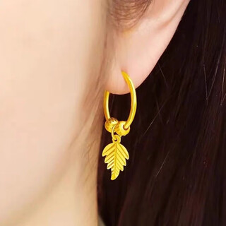 Kzd old phoenix gold store model hong kong duty free 9999 color earrings gold leaf earrings versatile slimming temperament earrings 18k gift box + certificate lao fengxiang's same style lao fengxiang's same style