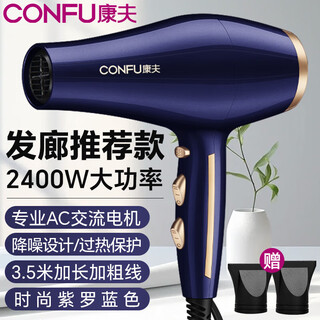 Kangfu professional hair dryer home hair dryer high power 2400w barber shop high speed constant temperature quick drying high wind hot and cold hair hair dryer kf-8956 master edition - violet blue 3.5m salon power cord 2400w six-speed adjustment