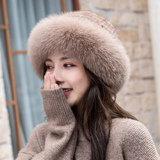 Yinghui mink fur hat women winter korean style casual mink braided fur hat fisherman hat warm fox fur hat basin hat light brown one size