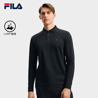 Fila official men's knitted long-sleeved polo shirt 2025 autumn new fashion casual basic top true black-bk m 170/92a/m