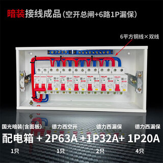 Luxury set of strong power box, exposed and concealed, household distribution box, delixi air leakage, complete set of finished wiring, divided into 6 channels, leakage protection, concealed installation, double line, 6 square meters
