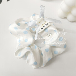 Rui decoration retro blue polka-dot large intestine hair tie versatile headwear hot selling same style french retro hair tie return gift blue dots