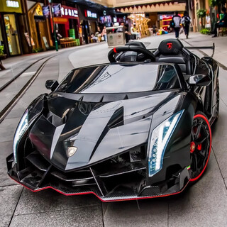 Hoyos german high-end lamborghini children's electric car four-wheel car with remote control for boys and girls, baby can sit on it, four-wheel drive black - lithium battery scissor door + remote control + plastic