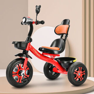 Children's tricycle bicycle with push handle baby stroller child bicycle bicycle 1-3-6 years old stroller chinese red titanium empty wheel model + soft seat back + music