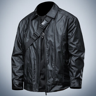 Ji yan high-end men's 2025 new leather jacket spring and autumn casual business lapel black leather jacket men's handsome black l (suitable for 120-135 jin jin equals 0.5 kg)