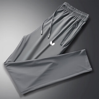 蝴蝶球服乒乓球服长裤夏季男女冰丝速干透气宽松大码羽毛球休闲裤团购 灰色【HD-6027平脚裤】 XL