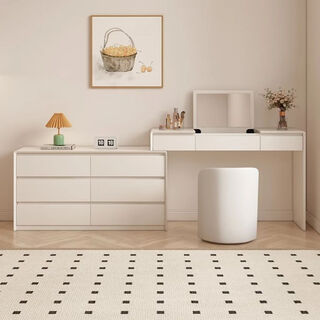 Wuwu cream style enf grade solid wood pine dressing table with flip cover to store fashionable bedroom goodies. cream 1.2m cupboard + 1.2m dressing table + stool
