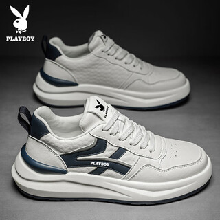 Playboy (playboy) dad's shoes men's shoes 2025 autumn and winter shoes men's casual shoes thick sole fashion sports shoes white blue 42