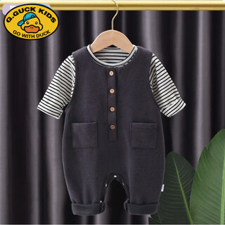 G.duckkids baby overalls set spring and autumn baby spring two-piece set boys 2025 new children's clothes women's style striped overalls cover dark gray 90 recommended height 80-90cm 1 and a half years old - about 2 years old