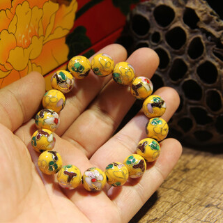 Mu huanshun beijing cloisonné polished bracelet bracelet copper tire cloisonné enamel old goods diy jewelry collection gift beads diameter 1.2cm (yellow)