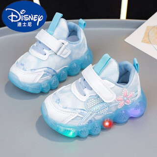 Disney (disney) girls' lighted princess shoes, children's light-up sneakers, spring and autumn new baby toddler shoes, girls' casual shoes, blue 22, inner length of the shoe is about 14cm