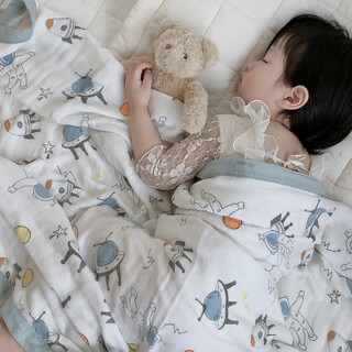 Wen yijia bamboo fiber children's blanket summer baby bamboo cotton gauze air conditioning blanket single air conditioning quilt kindergarten nap wool astronaut four layers of bamboo cotton - antibacterial and breathable 110*110cm - baby blanket