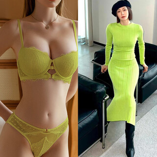 维多利亚宫廷蕾丝性感内衣上薄下厚文胸纯色防下垂防外扩小胸显大文胸套装 绿色 75B /34