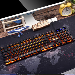 蝰蛇KM320键盘鼠标套装发光网咖网吧LOL游戏防水发光背光键鼠套 K4橙光黑(单键盘)