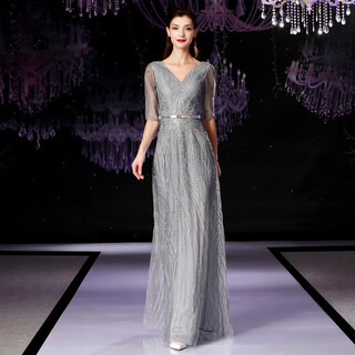 Yagroi evening dress for women, high-end, light luxury, dignified, decent, noble, elegant, young mother 2025 new style, happy, gray m, one size fits all