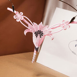 Couple shorts passionate crotchless pants pearl thong open hole sexy lace thong panties women's lace pink one size