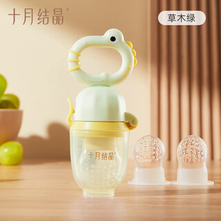 October crystal fruit bites bag baby fruit-eating artifact pushable fruit and vegetable bite food feeder vegetable green 1 pack (3 mesh bags)