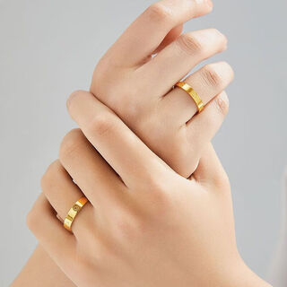 Juke love eternal gold men's and women's rings pure gold 999 brick pattern ins style ring couple's ring gold plated brick pattern ring for women 0.52g