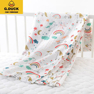 G.duckkids crib gauze bed simple cotton type a blanket children's nap towel quilt spring and summer thin sheet bedding 2-layer rainbow horse 200x230 5cm