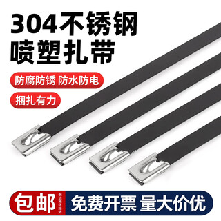 Guwanji 304 stainless steel spray cable tie 4.8/8mm marine black cable tie wire binding metal anti-rust tightening bundle 4.8x100mm (50 pieces)